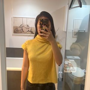 Yellow rabbit fur turtle neck top - size M (fits like S)